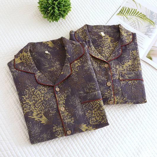Pijama de Algodón Teñido Invierno para Parejas - Manga Larga Versátil - Image 57