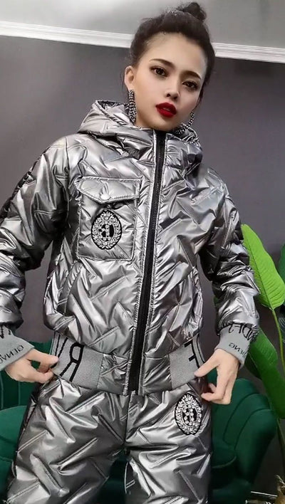 Conjunto Casual de Abrigo Acolchado con Capucha y Pantalón de Algodón para Mujer - Image 10