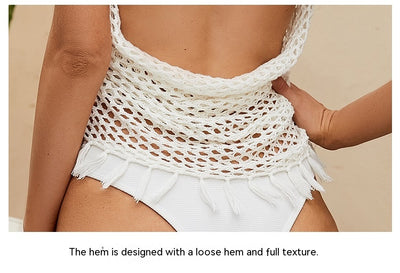 Blusa Tejida con Abertura y Flecos - Protección Solar Irregular - Image 11