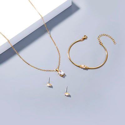 Conjunto de Joyería Cobre con Circonitas: Collar, Aretes y Pulsera