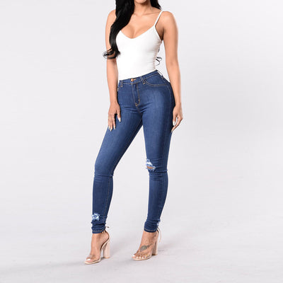 Pantalones Denim Slim Rotos Temperamento Oscuro - Image 4