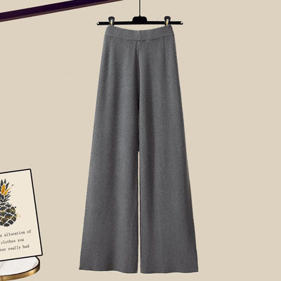Conjunto de Tres Piezas Otoño-Invierno: Suéter Tejido, Camisa y Pantalón Ancho para Mujer - Image 11