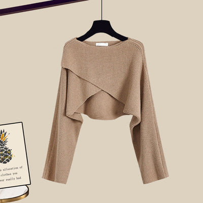 Conjunto de Tres Piezas Otoño-Invierno: Suéter Tejido, Camisa y Pantalón Ancho para Mujer - Image 12