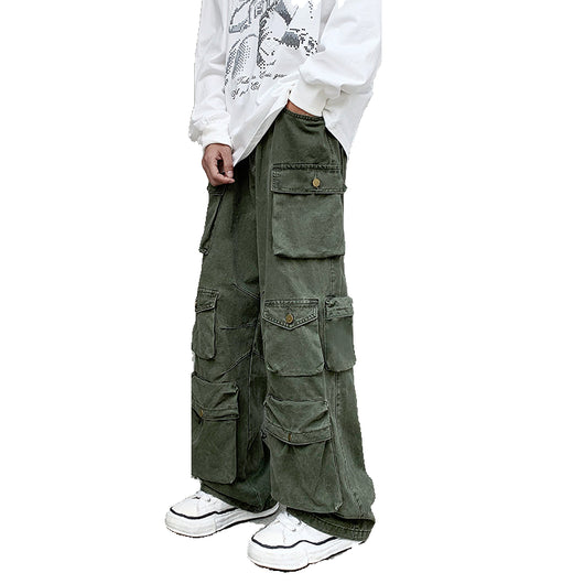 Pantalones Overol Hombre Tendencia Bolsillos Múltiples Pierna Ancha - Image 7