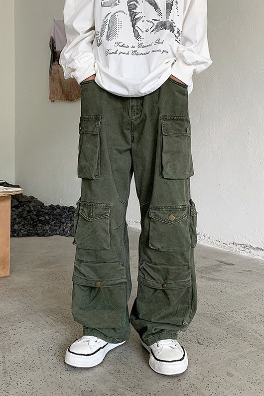 Pantalones Overol Hombre Tendencia Bolsillos Múltiples Pierna Ancha - Image 10
