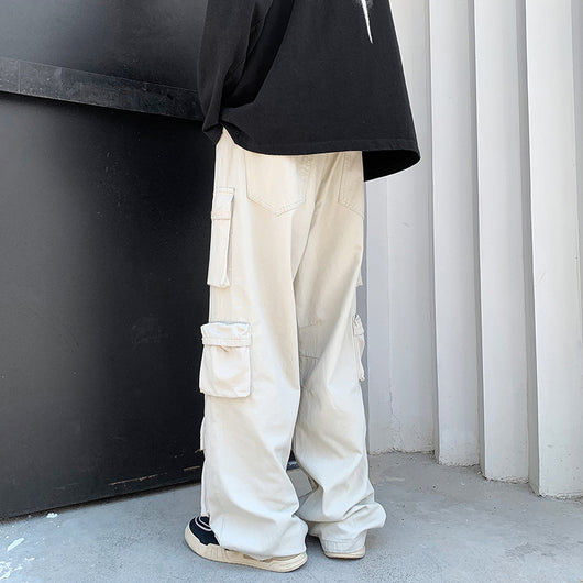 Pantalones Overol Hombre Tendencia Bolsillos Múltiples Pierna Ancha - Image 11