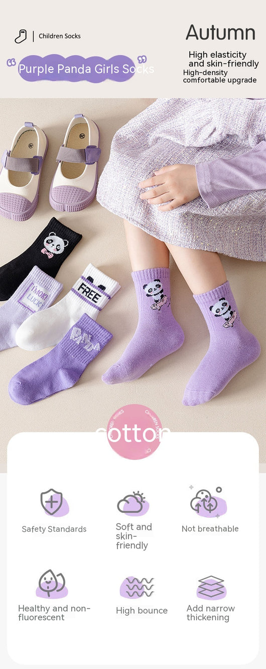 Calcetines Deportivos Infantiles Otoño Invierno - Diseño Panda Púrpura - Image 8