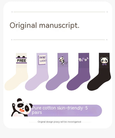 Calcetines Deportivos Infantiles Otoño Invierno - Diseño Panda Púrpura - Image 9