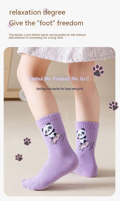 Calcetines Deportivos Infantiles Otoño Invierno - Diseño Panda Púrpura - Image 12