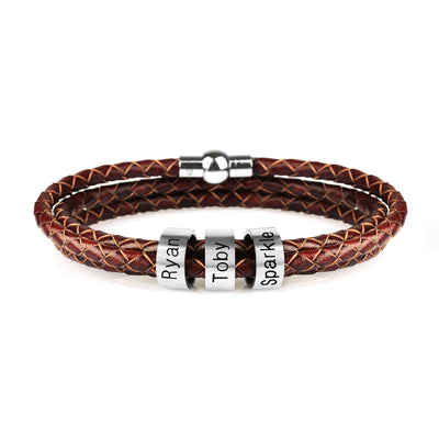 Pulsera de Cuero Trenzado Personalizada para Hombre con Nombre y Acero Inoxidable - Image 9
