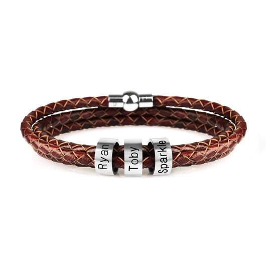 Pulsera de Cuero Trenzado Personalizada para Hombre con Nombre y Acero Inoxidable - Image 9
