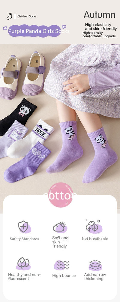 Calcetines Deportivos Infantiles Otoño Invierno - Diseño Panda Púrpura - Image 20