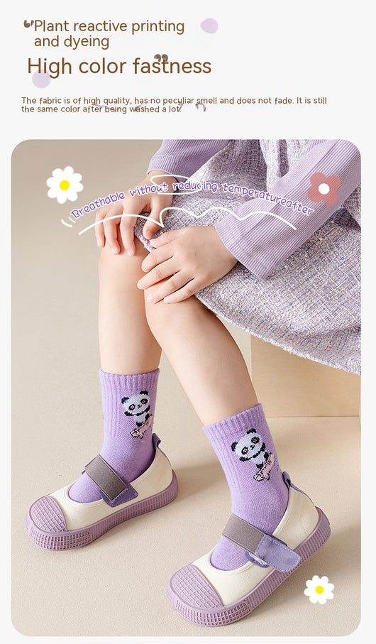 Calcetines Deportivos Infantiles Otoño Invierno - Diseño Panda Púrpura - Image 26