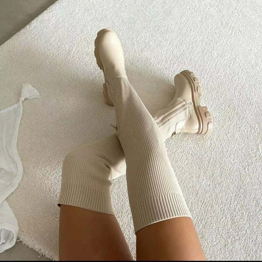 Botas Calcetín Tejidas Hasta la Rodilla para Mujer - Diseño Minimalista y Cómodo - Image 8