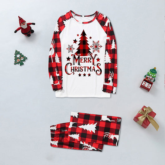 Matching family Christmas pajamas in green and white plaid with deer and Christmas tree graphics. - Image 23