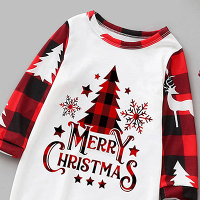 Matching family Christmas pajamas in green and white plaid with deer and Christmas tree graphics. - Image 27