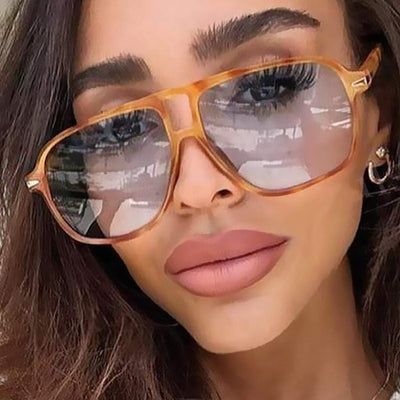 Black frame retro double beam sunglasses with bright orange lenses, featuring silver accents on the temples. - Image 14