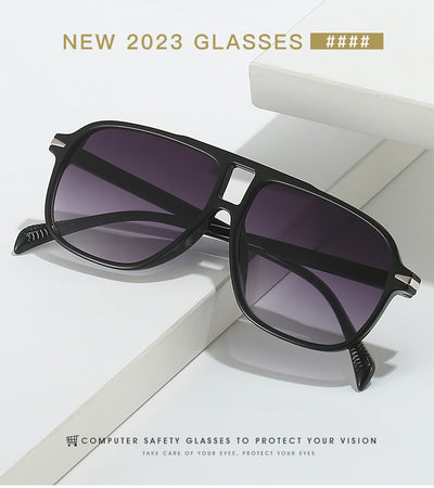 Black frame retro double beam sunglasses with bright orange lenses, featuring silver accents on the temples. - Image 18