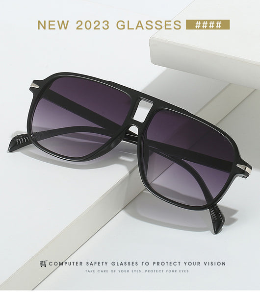 Black frame retro double beam sunglasses with bright orange lenses, featuring silver accents on the temples. - Image 18