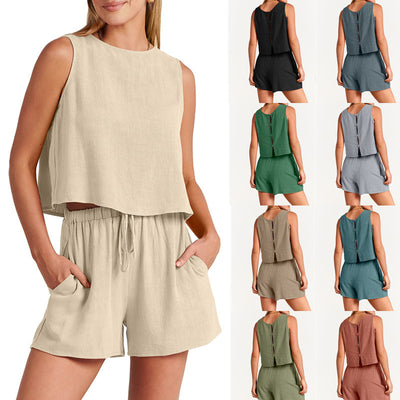 Conjunto de Dos Piezas Shorts Sueltos de Algodón y Lino para Mujer - Image 17