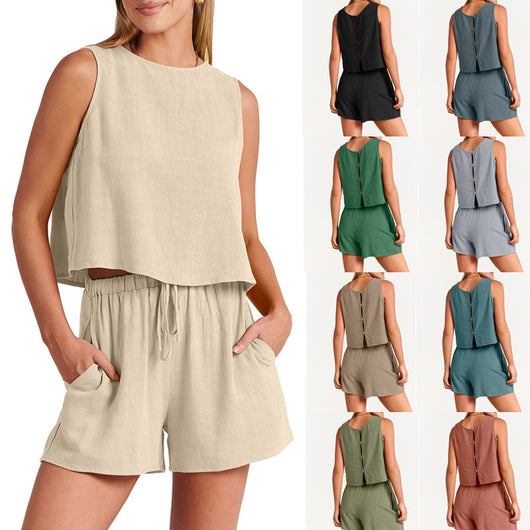 Conjunto de Dos Piezas Shorts Sueltos de Algodón y Lino para Mujer - Image 17