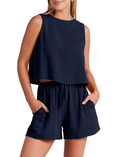 Conjunto de Dos Piezas Shorts Sueltos de Algodón y Lino para Mujer - Image 18