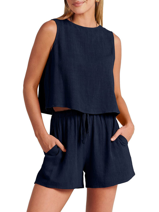 Conjunto de Dos Piezas Shorts Sueltos de Algodón y Lino para Mujer - Image 18