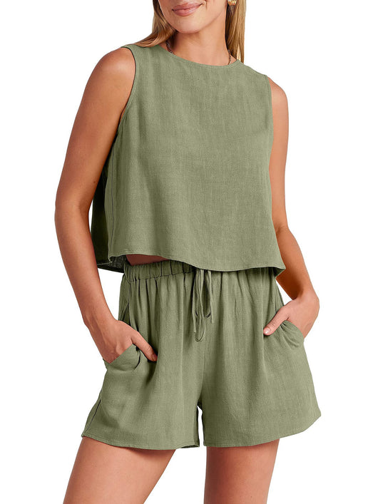 Conjunto de Dos Piezas Shorts Sueltos de Algodón y Lino para Mujer - Image 19