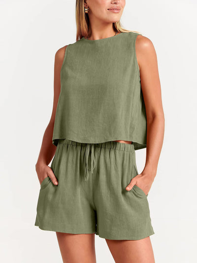 Conjunto de Dos Piezas Shorts Sueltos de Algodón y Lino para Mujer - Image 20