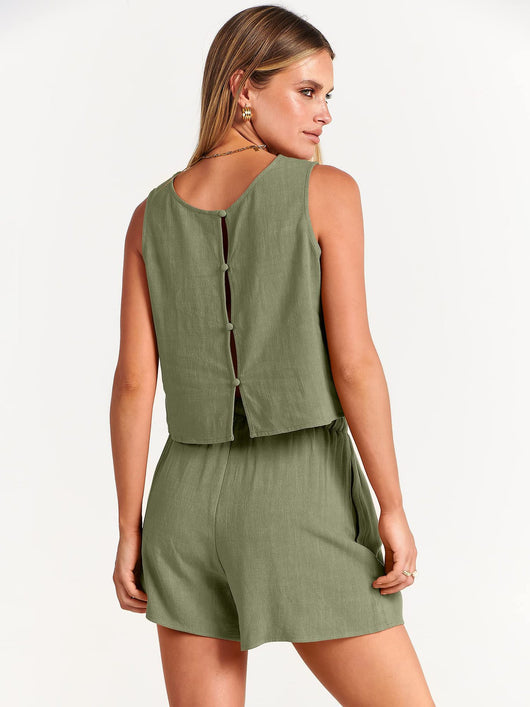 Conjunto de Dos Piezas Shorts Sueltos de Algodón y Lino para Mujer - Image 21
