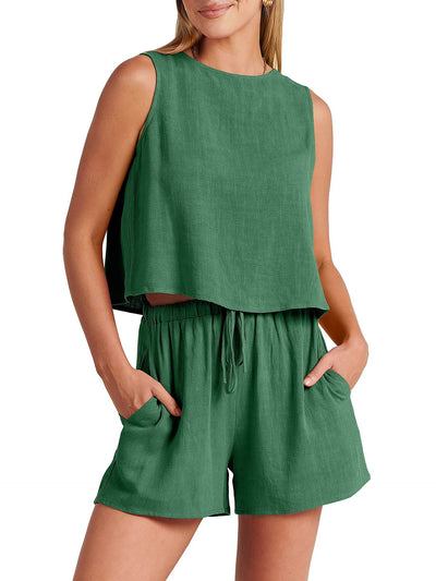 Conjunto de Dos Piezas Shorts Sueltos de Algodón y Lino para Mujer - Image 25
