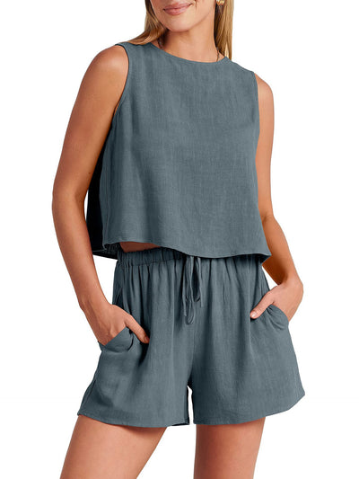 Conjunto de Dos Piezas Shorts Sueltos de Algodón y Lino para Mujer - Image 28