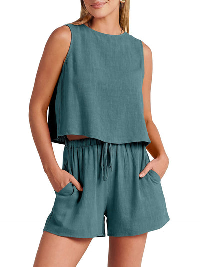 Conjunto de Dos Piezas Shorts Sueltos de Algodón y Lino para Mujer - Image 29