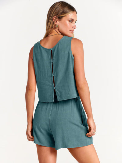 Conjunto de Dos Piezas Shorts Sueltos de Algodón y Lino para Mujer - Image 30