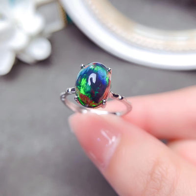 Anillo de Ópalo Negro Natural con Mosaico en Plata 925 - Image 16