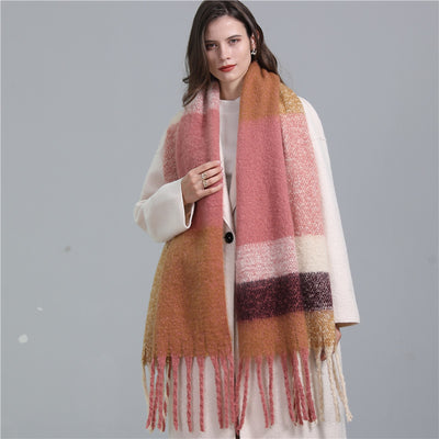 Bufanda Cuadros Europea Larga con Flecos - Chal Invierno Grueso Rayas Combinadas - Image 13