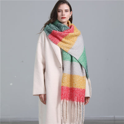 Bufanda Cuadros Europea Larga con Flecos - Chal Invierno Grueso Rayas Combinadas - Image 14