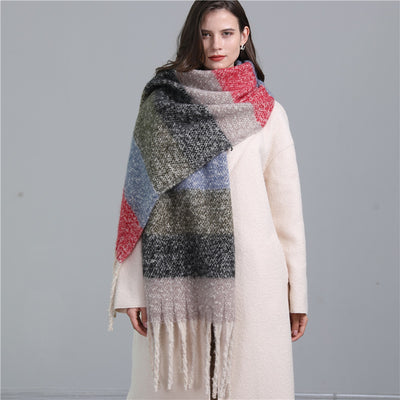 Bufanda Cuadros Europea Larga con Flecos - Chal Invierno Grueso Rayas Combinadas - Image 16