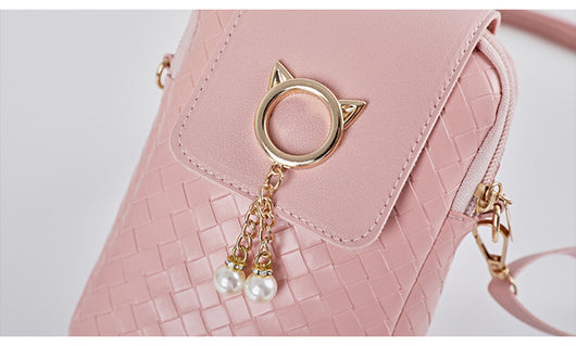 Bolsa Bandolera Tejida para Celular con Borla de Perlas - Image 13