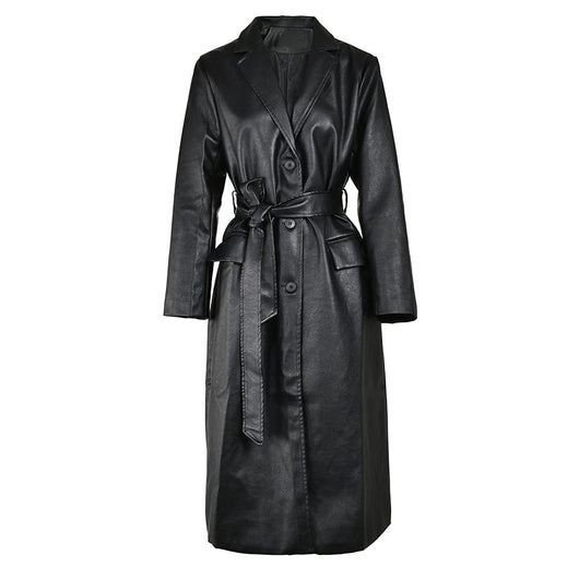 Abrigo de Cuero PU Ajustado Efecto Delgadez Negro - Elegante y Versátil - Image 7