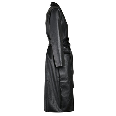 Abrigo de Cuero PU Ajustado Efecto Delgadez Negro - Elegante y Versátil - Image 8
