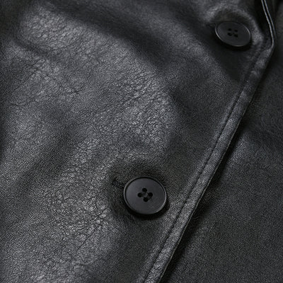 Abrigo de Cuero PU Ajustado Efecto Delgadez Negro - Elegante y Versátil - Image 10