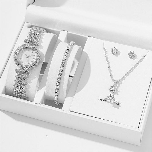 Conjunto de Reloj Collar Aretes Pulsera y Anillo de Aleación Cuarzo para Mujer - Image 11