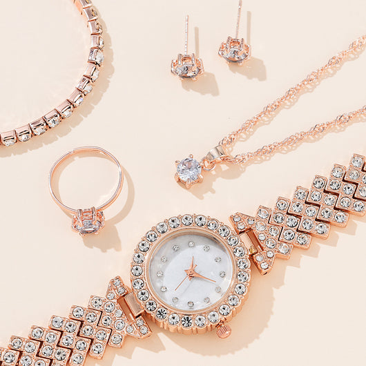 Conjunto de Reloj Collar Aretes Pulsera y Anillo de Aleación Cuarzo para Mujer - Image 12
