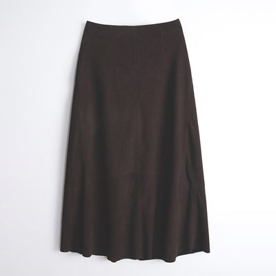 Falda Larga Minimalista de Gamuza de Oveja Cintura Alta Hasta la Rodilla - Image 16
