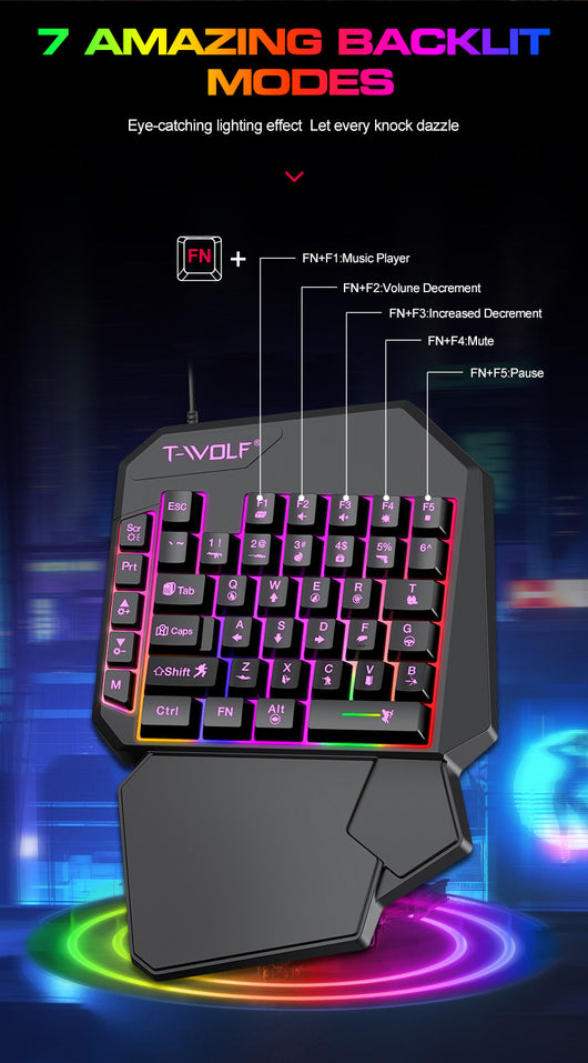 Teclado y Ratón Ergonómico de Una Mano Lei Lang TF900 - Image 20
