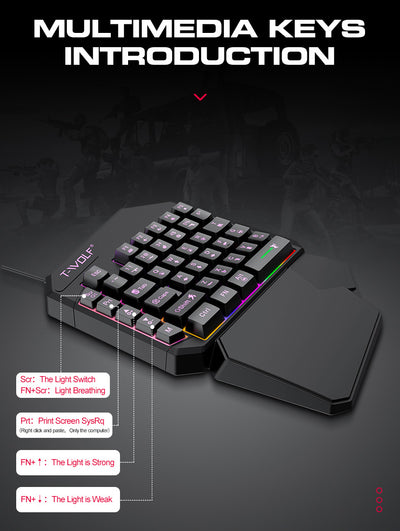 Teclado y Ratón Ergonómico de Una Mano Lei Lang TF900 - Image 21
