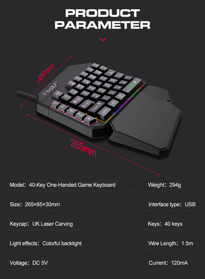 Teclado y Ratón Ergonómico de Una Mano Lei Lang TF900 - Image 30