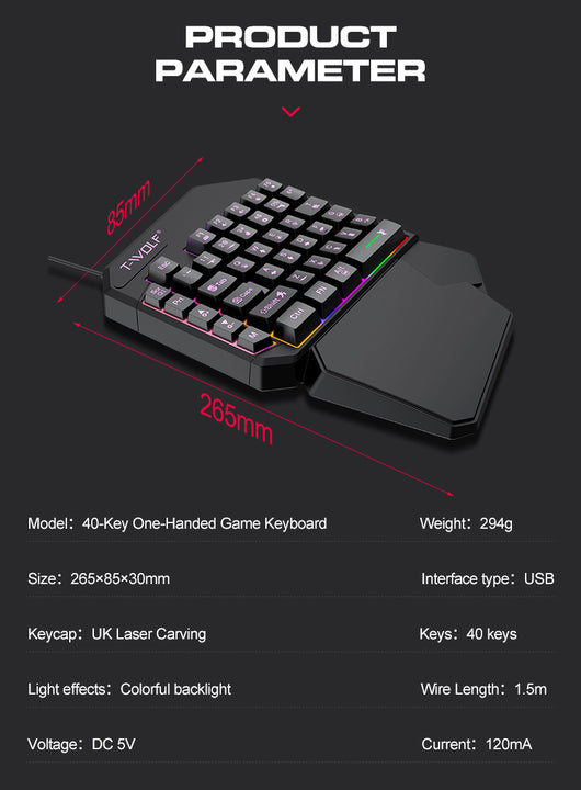 Teclado y Ratón Ergonómico de Una Mano Lei Lang TF900 - Image 30