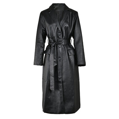 Abrigo de Cuero PU Ajustado Efecto Delgadez Negro - Elegante y Versátil - Image 17
